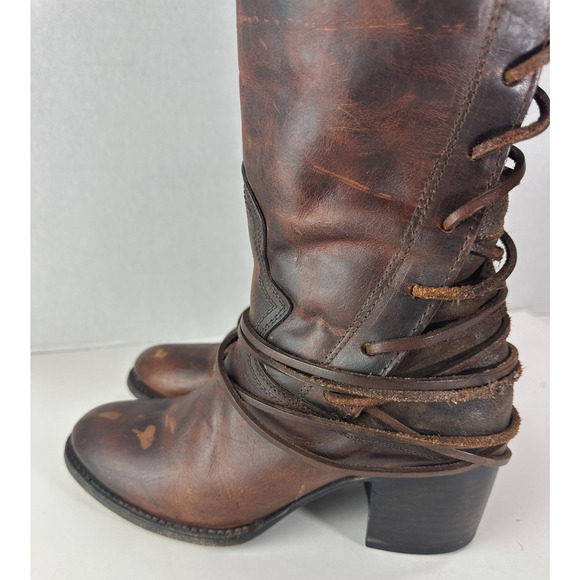 *Flawed Freebird Coal Boots Distressed Leather Tall Lace Up Western Festival 8 - Picture 7 of 16